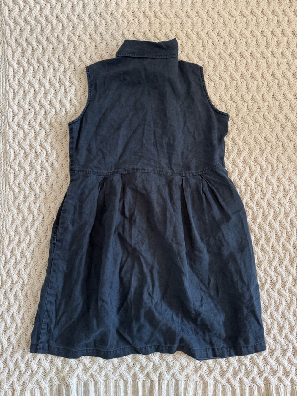 Eddie Bauer Sleeveless Button-Front Dark Navy Dress Linen - Picture 2 of 4
